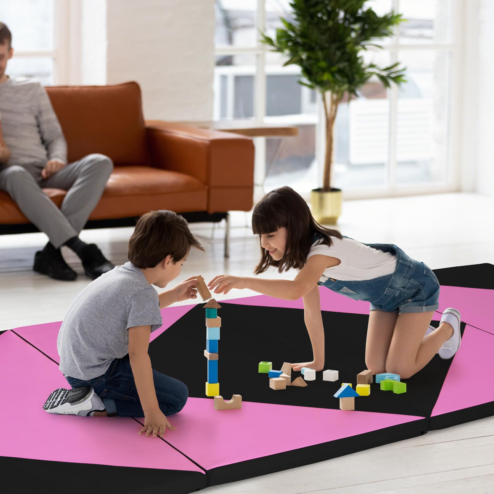 Goplus 10'x4'x2'' Folding Gymnastics Mat - Thick PU Leather Tumbling Mat with Hook & Loop Fasteners & Portable Handles - 4-Panel Exercise Mat for Home Gym, Yoga, Gymnastics, Martial Arts & Kids Play Area - Non-Slip Workout Mat for Fitness, Stretching & Floor Exercises