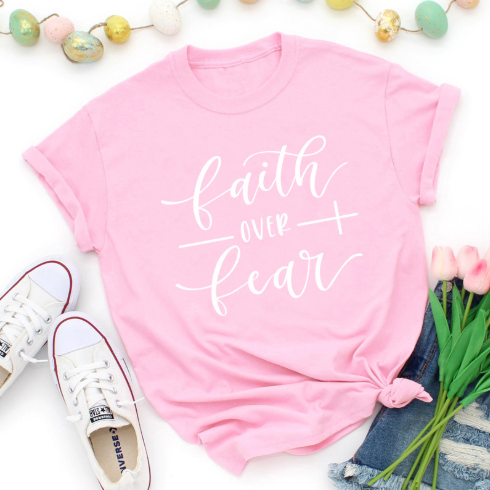 Faith Over Fear Christian T-Shirt for Women - Religious Inspirational Tee - Perfect for Church, Bible Study & Everyday Wear