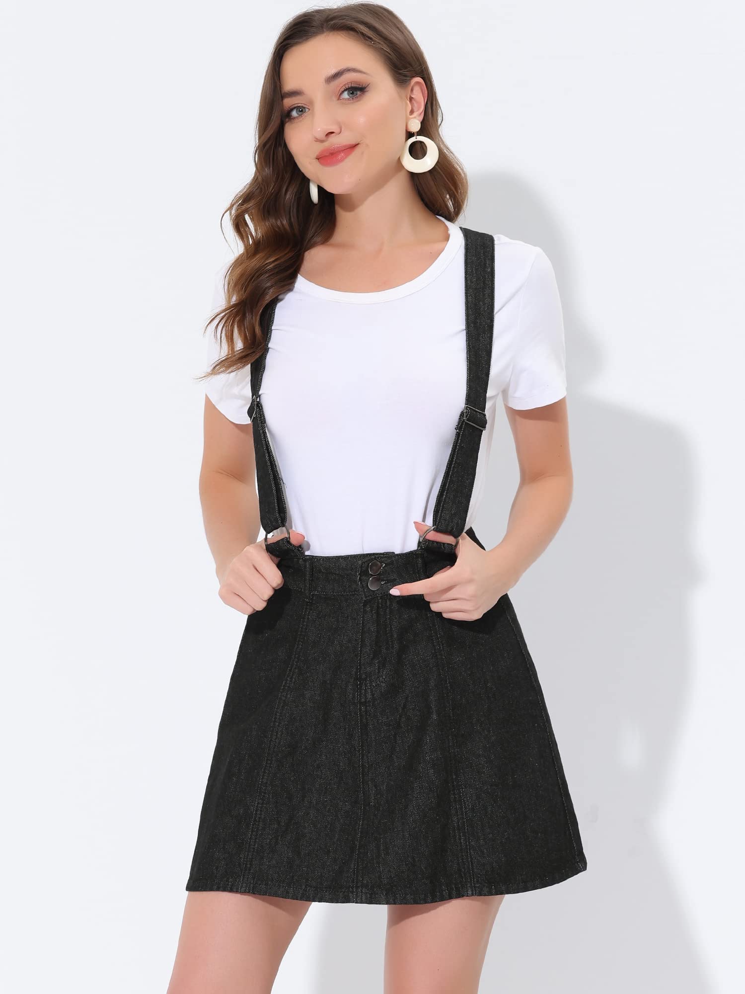 Allegra K Women's Denim Overalls with Adjustable Straps - High Waisted Mini Jean Skirt with Suspenders | Vintage Washed Denim for Casual Outfits, Summer Fashion & Boho Style
