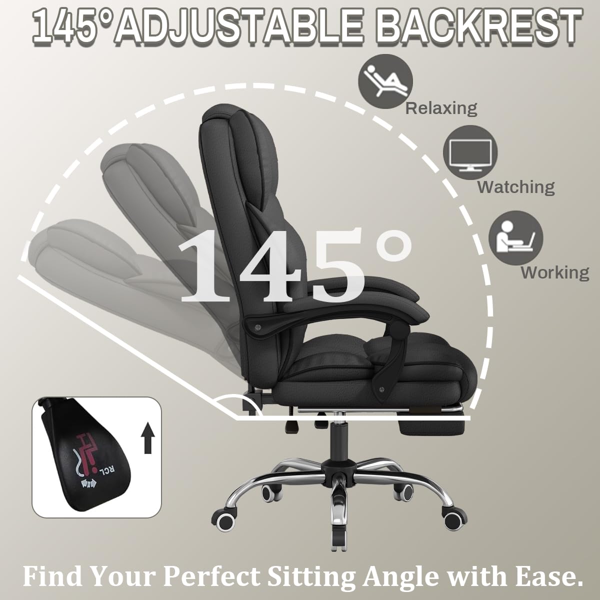 Ergonomic Reclining Office Chair with Footrest - High Back Executive Desk Chair for Gaming & Work, Comfortable Leather Computer Chair with Wheels - Perfect for Home Office, Gaming Setup & Workspaces