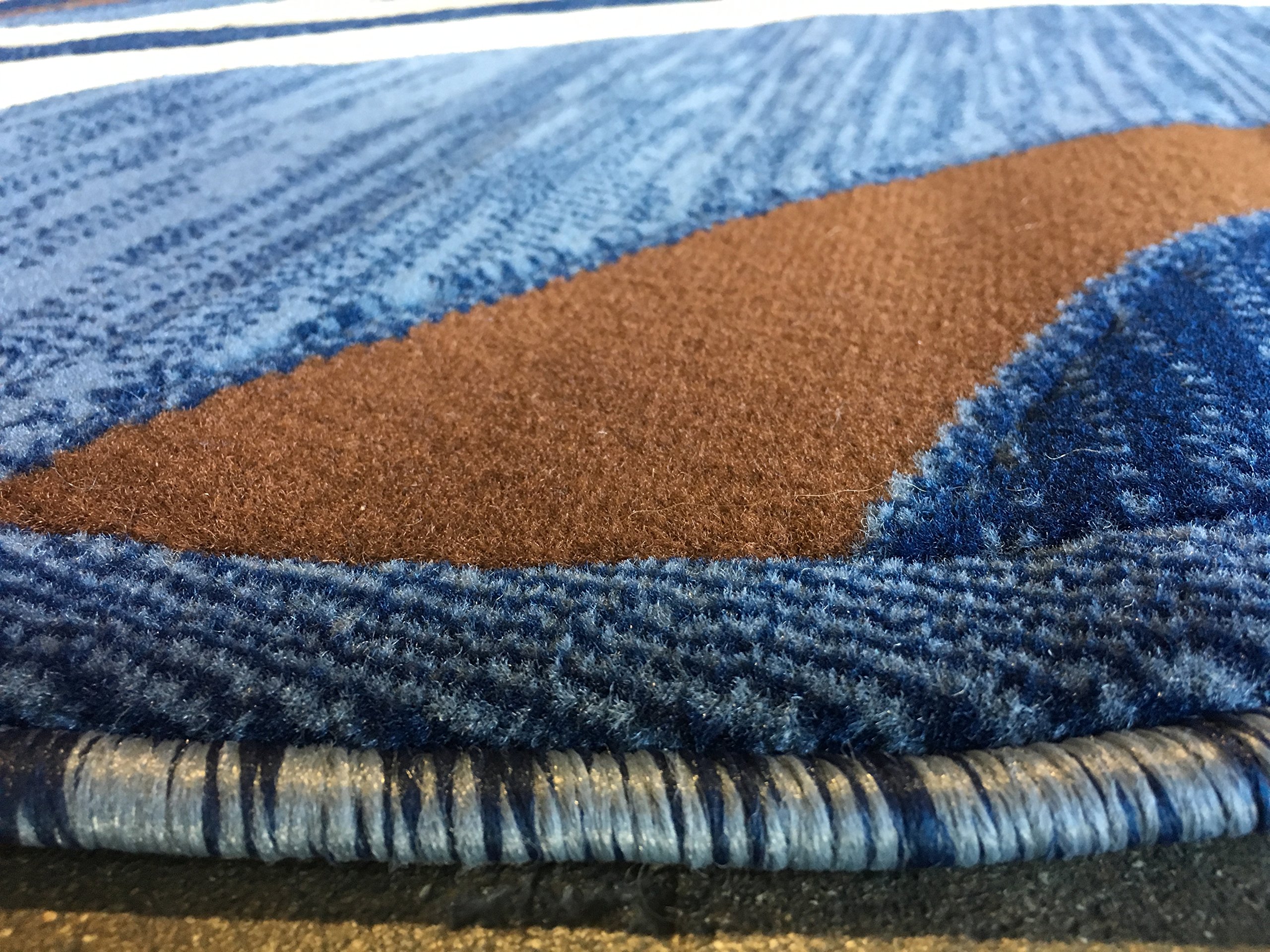 Modern Round Contemporary Area Rug 4x4 Feet - Blue & Brown Swirl Americana Design - Soft Non-Slip Living Room Rug for Bedroom, Nursery & Home Decor