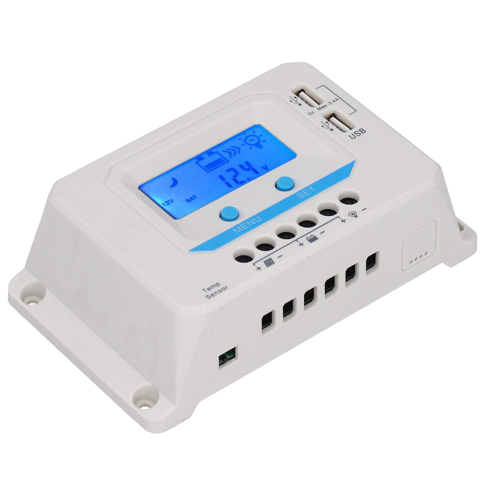 Qqmora EL2430Z LCD Display Solar Charge Controller - ABS Shell, Waterproof, for 12V/24V Solar Panel Systems - Perfect for Off-Grid, RV, Marine, and Home Solar Power Applications