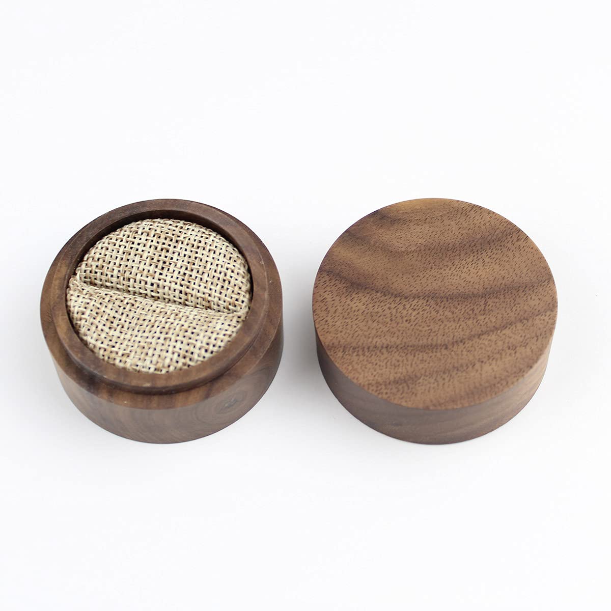 Handcrafted Rustic Walnut Wood Engagement Ring Box - Solid Wood Round Jewelry Case for Wedding Proposal, Anniversary Gift, Ring Storage - Perfect for Romantic Proposals, Wedding Keepsakes & Jewelry Organization