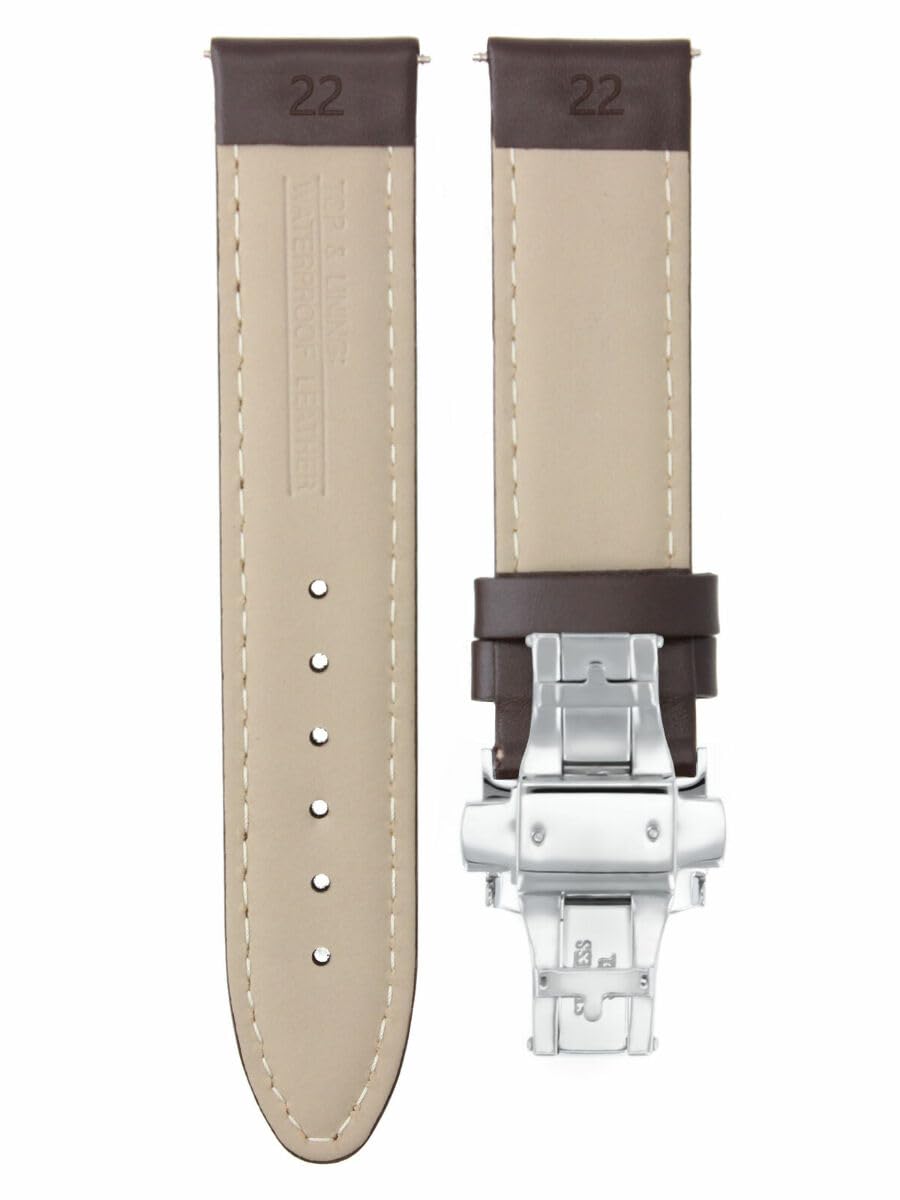 22mm Genuine Leather Watch Band with Deployment Clasp - Smooth Dark Brown Strap Replacement for Ulysse Nardin | Dress Watches, Business & Formal Occasions