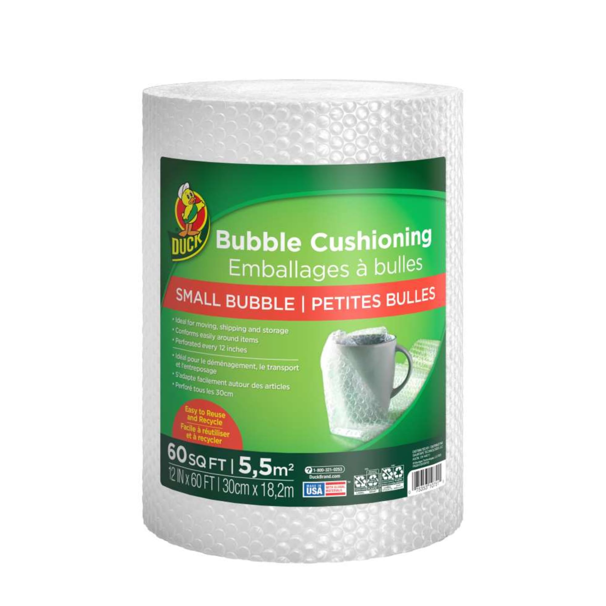 Duck Brand Bubble Wrap Roll - Original Bubble Cushioning for Shipping & Packing - 12