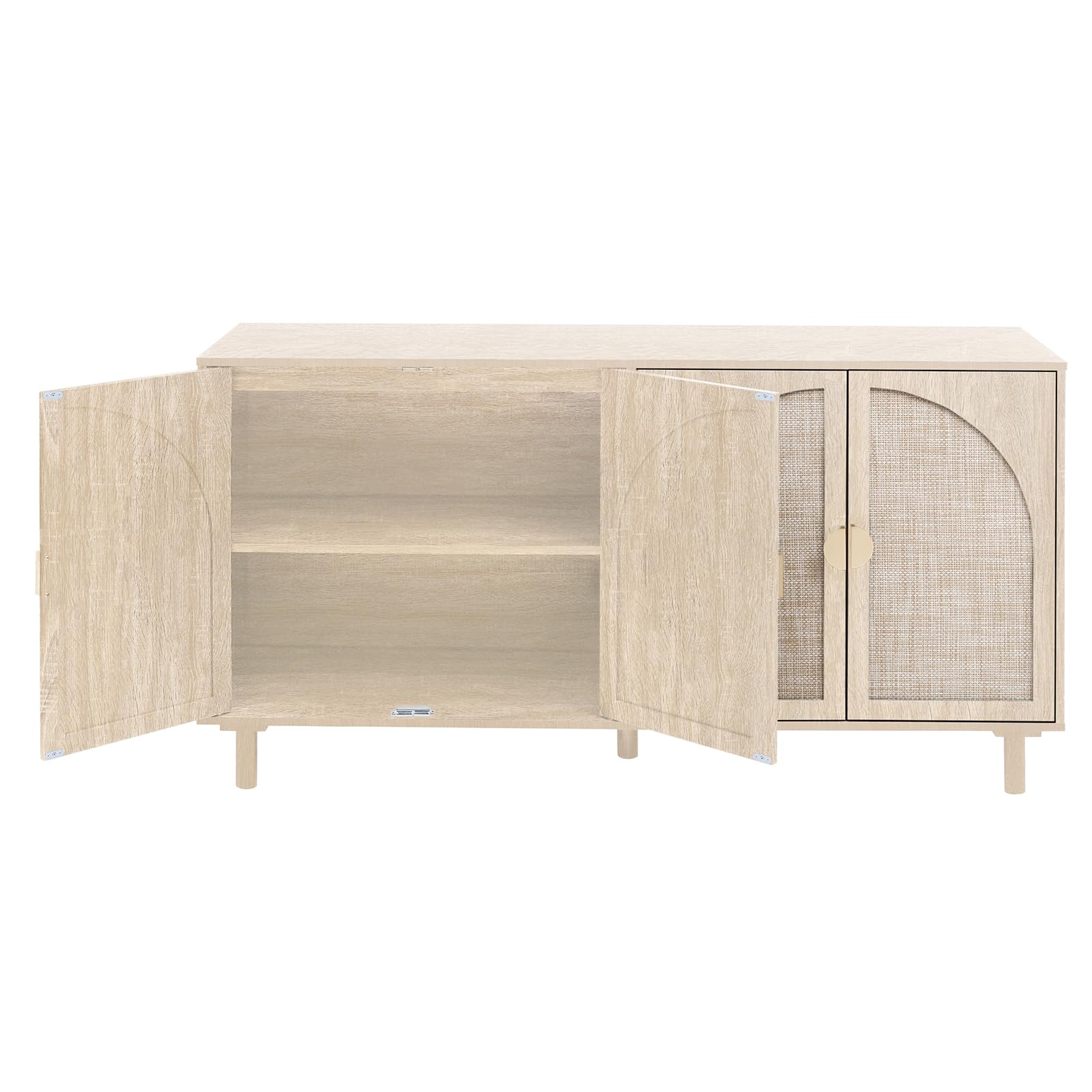 Modern Rattan Sideboard Buffet Cabinet with 4 Doors & 2 Adjustable Shelves - Boho Storage Cabinet for Living Room, Kitchen, Dining Room - Natural Woven Accent Console for Home Organization & Decor
