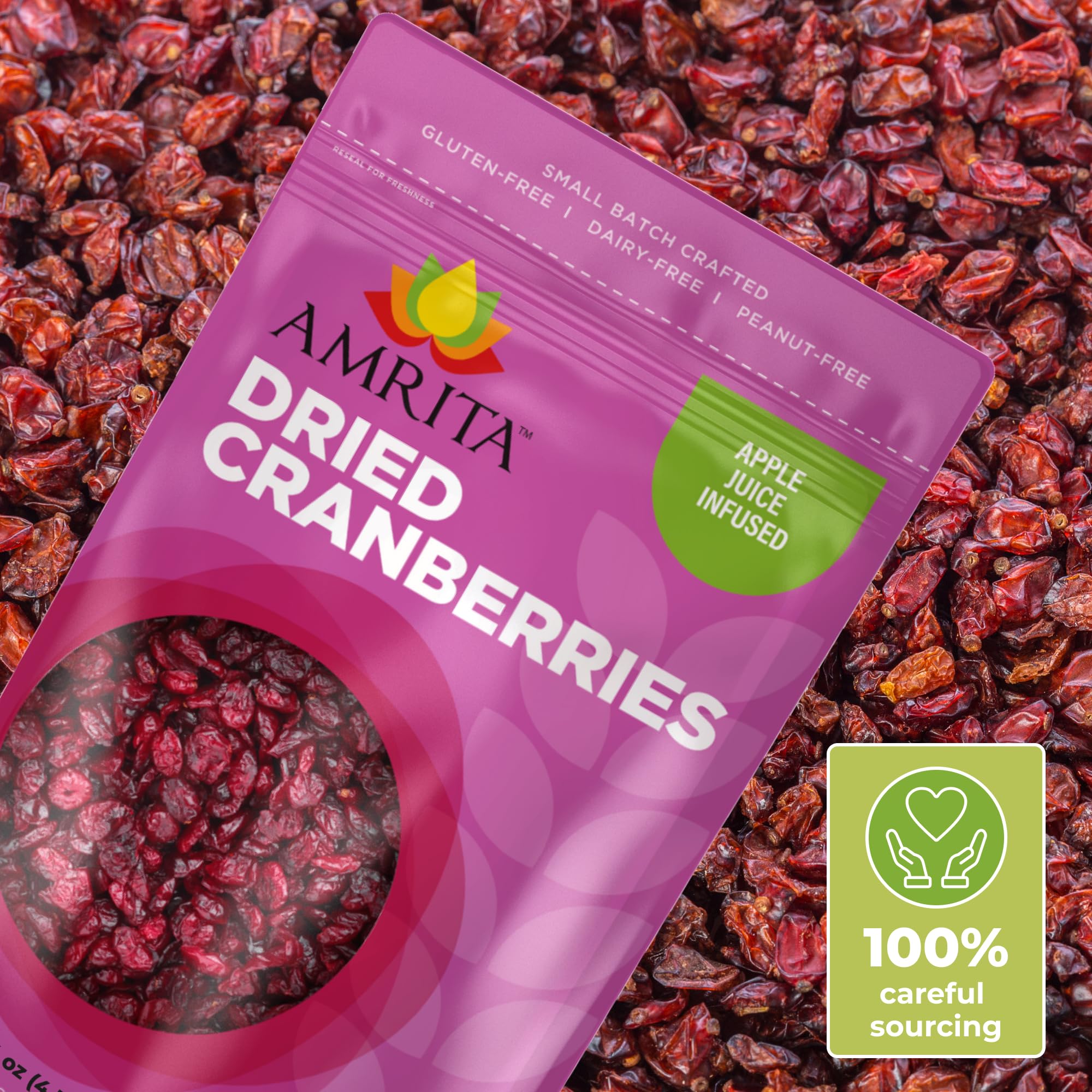Amrita Dried Cranberries 1 lb - Sweetened with Apple Juice, Unsulfured, Gluten Free, Non-GMO, No Preservatives | Resealable Bag for Freshness | Perfect for Healthy Snacks, Salads, Baking & Trail Mix | Great for On-the-Go, Lunch Boxes & Dessert Toppings