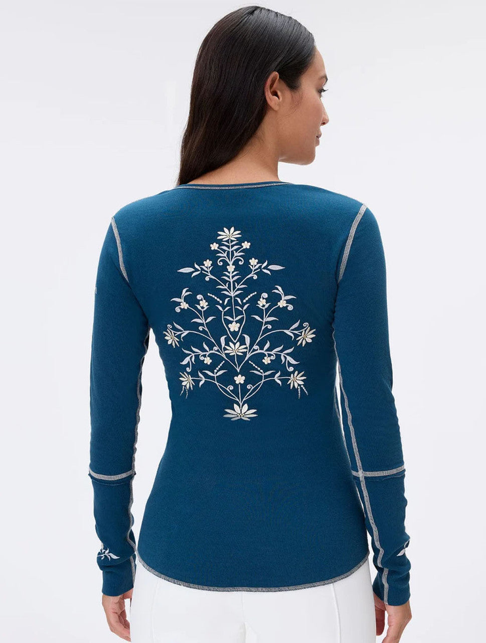 Flora Henley Teal Women's Casual T-Shirt - Soft Cotton Comfort Fit for Everyday Wear, Lounge & Outings