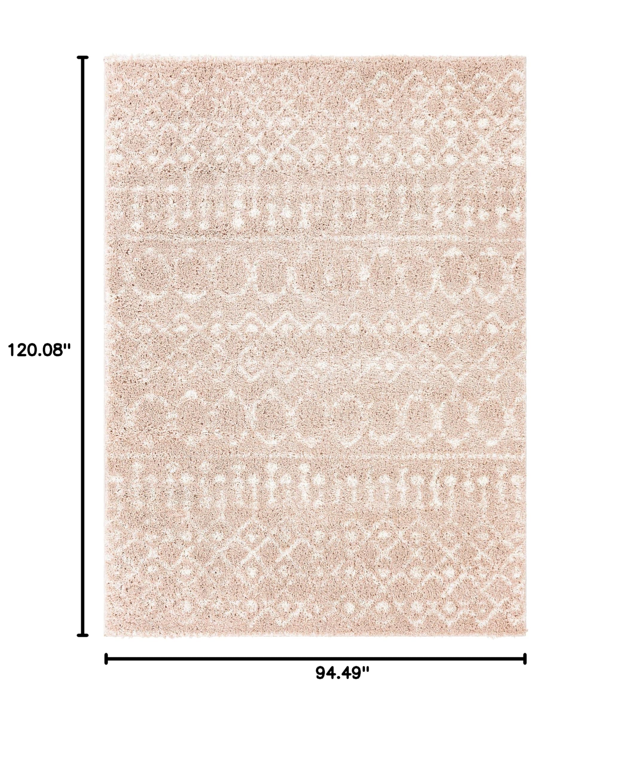 Luxury Hauteloom Plush Pile Area Rug for Living Room & Bedroom - Soft Pink & Beige - 7'10