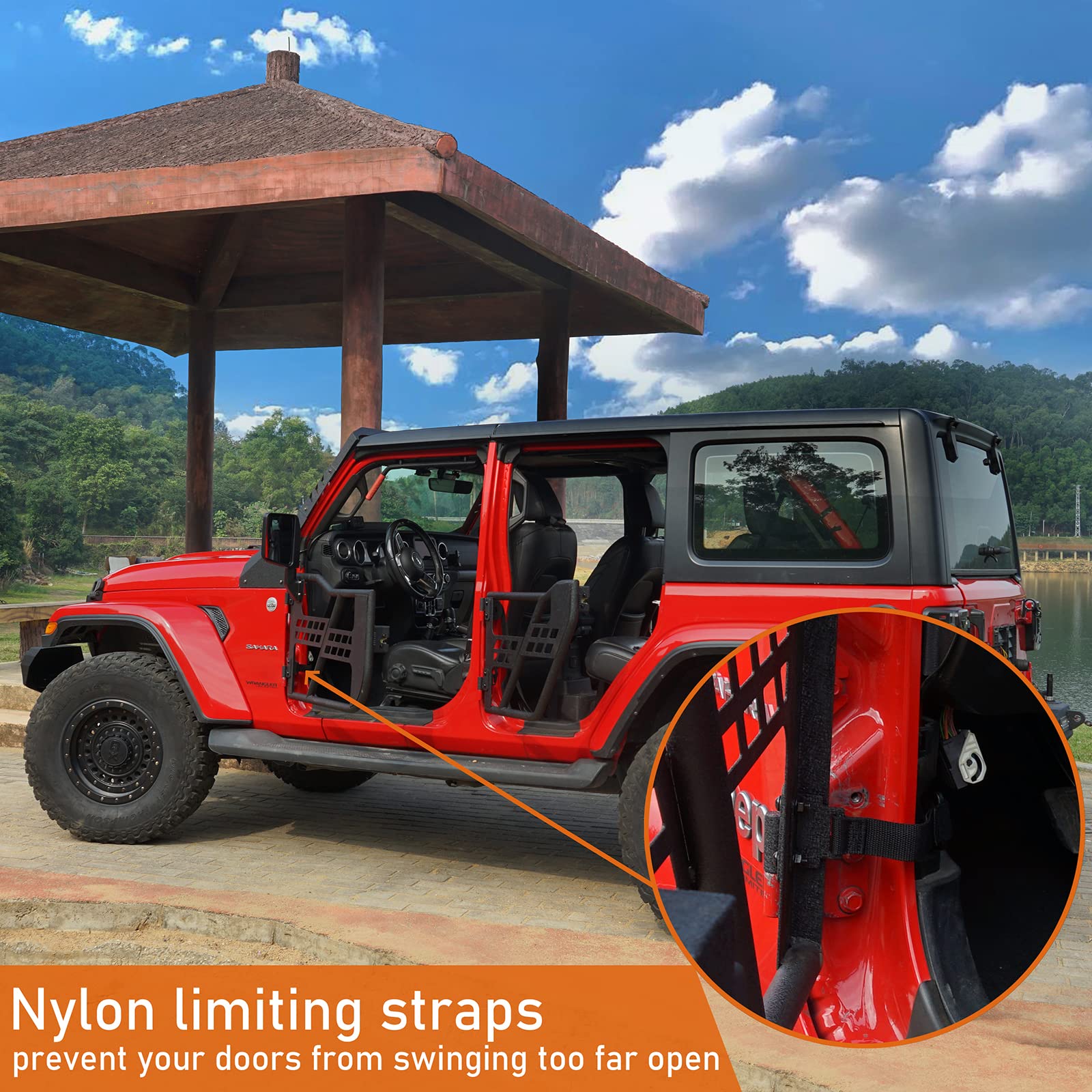 Hooke Road Front & Rear Tubular Half Doors for 2018-2025 Jeep Wrangler JL & 2020-2025 Gladiator JT (4-Door Set) - Off-Road Adventure & Open-Air Driving Upgrade