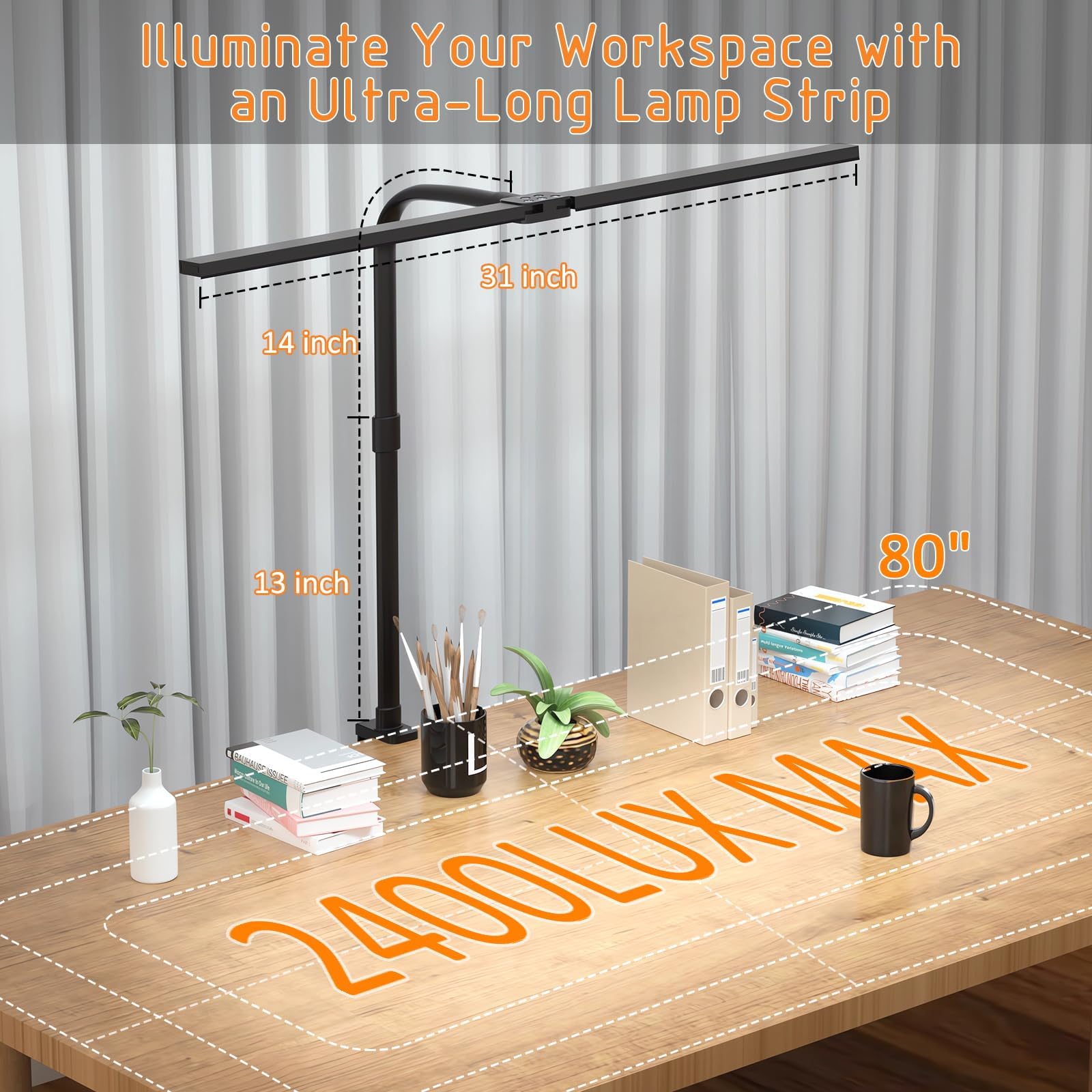 **24W Dual Head LED Desk Lamp with Clamp - 5 Lighting Modes & 11 Brightness Levels, Adjustable Gooseneck for Home Office, Study, Reading - Black**