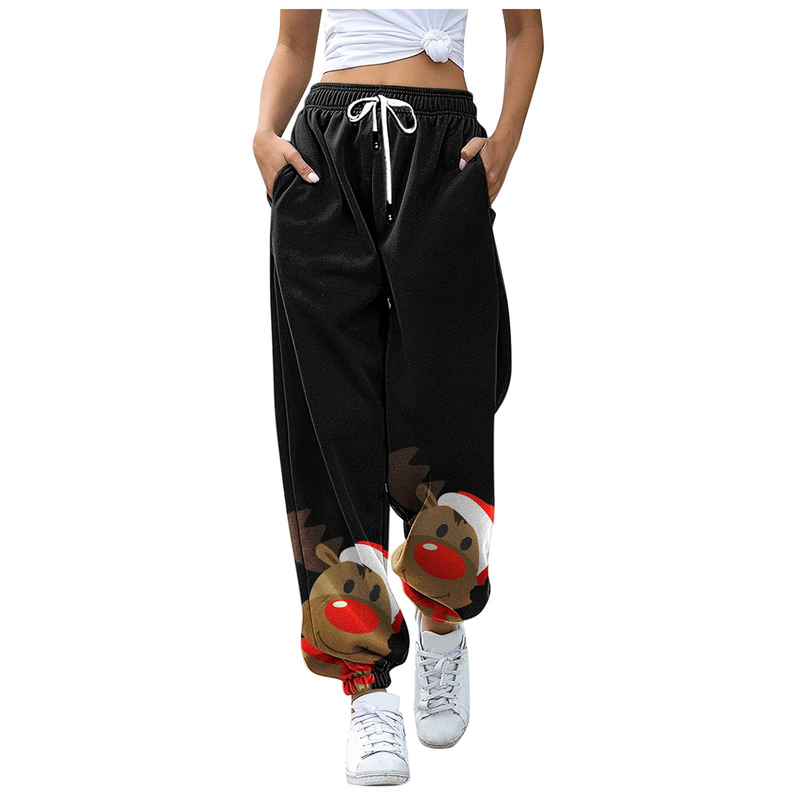 Women's High Waist Christmas Print Sweatpants with Pockets - Athletic Jogger Pants for Gym, Yoga & Lounge Wear - Cozy Holiday Pajama Bottoms for Winter Comfort