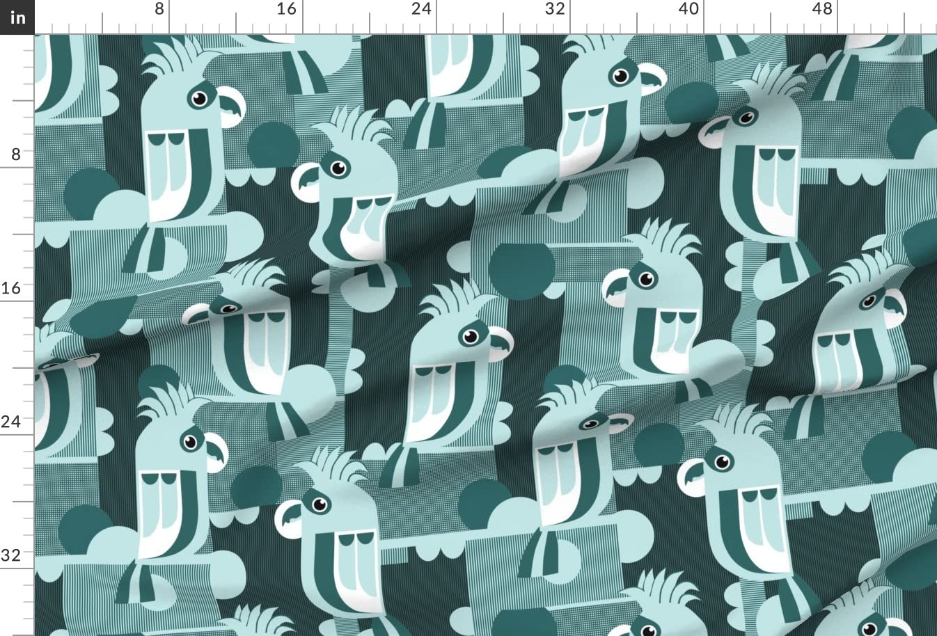 Geometric Mint Retro Birds Printed Minky Fabric Fat Quarter - Soft Plush Fabric for Sewing Baby Blankets, Quilt Backing & Home Decor | Spoonflower Premium Fabric for DIY Crafts & Nursery Projects