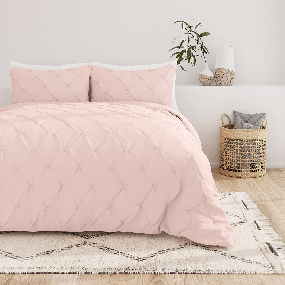Pinch Pleat 3-Piece Duvet Cover Set - Queen Size Luxury Bedding with Button Closure - Perfect for Master Bedroom, Guest Room & Hotel Decor