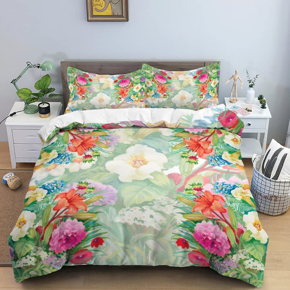 Farmhouse Style Bedding Set - Green Floral Duvet Cover Set with Pillowcases, Ultra Soft & Breathable Luxury Quilt Cover for Twin/Full/Queen/King Size Beds | All-Season Comfort | Perfect for Master Bedroom, Guest Room & Vacation Homes (3-Piece Set)