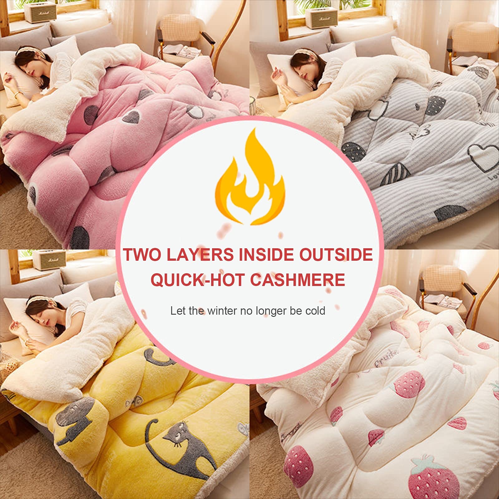 All-Season Quilted Cotton Duvet Insert - Twin Size Winter Comforter (150x200cm, 3.5kg) | Soft & Warm Thickened Lamb Cashmere Blanket for Bed | Perfect for Cold Weather & Cozy Nights