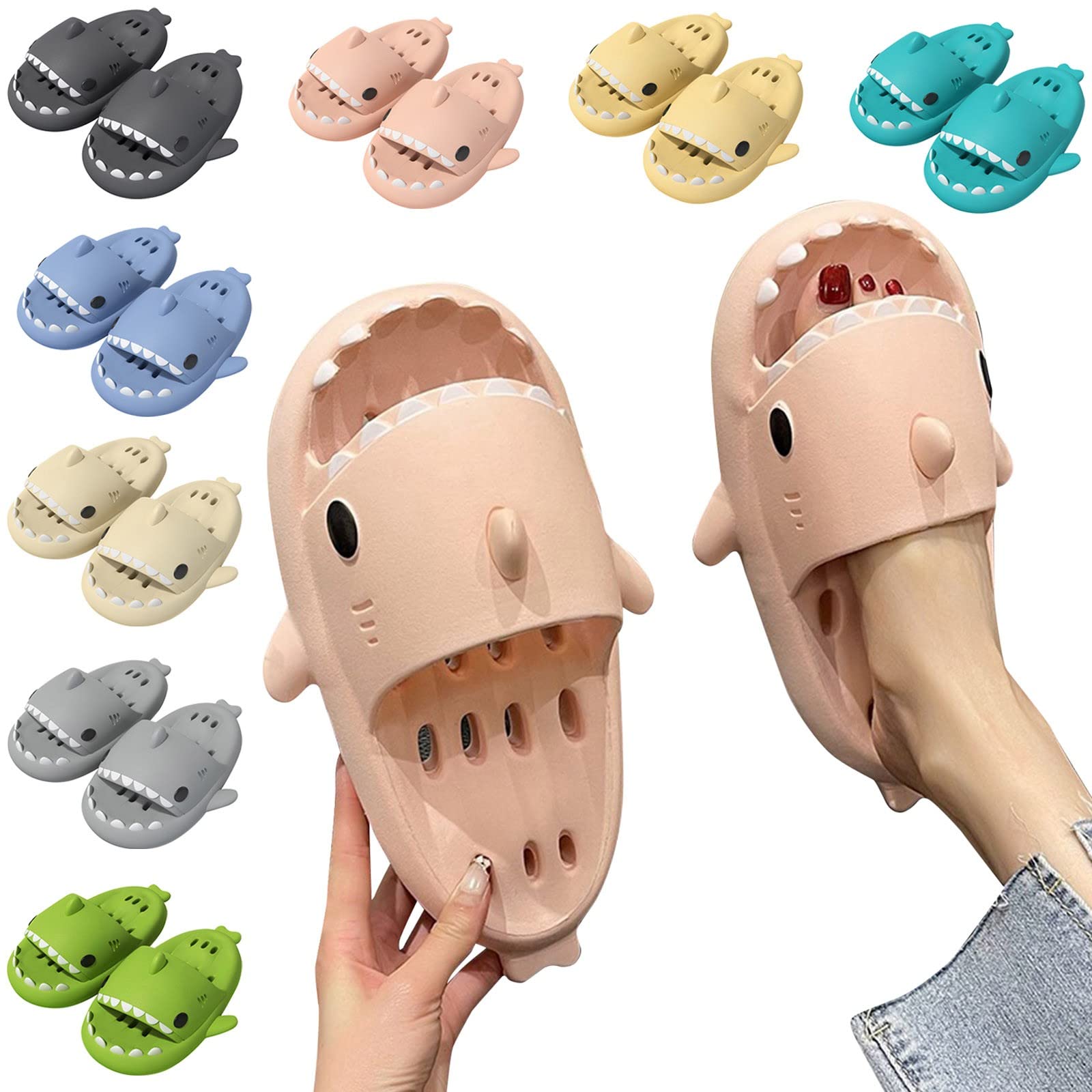 **Cute Shark Slippers for Women & Men - Non-Slip Sole Comfort Slides - Perfect for Beach, Pool, and Summer Relaxation**