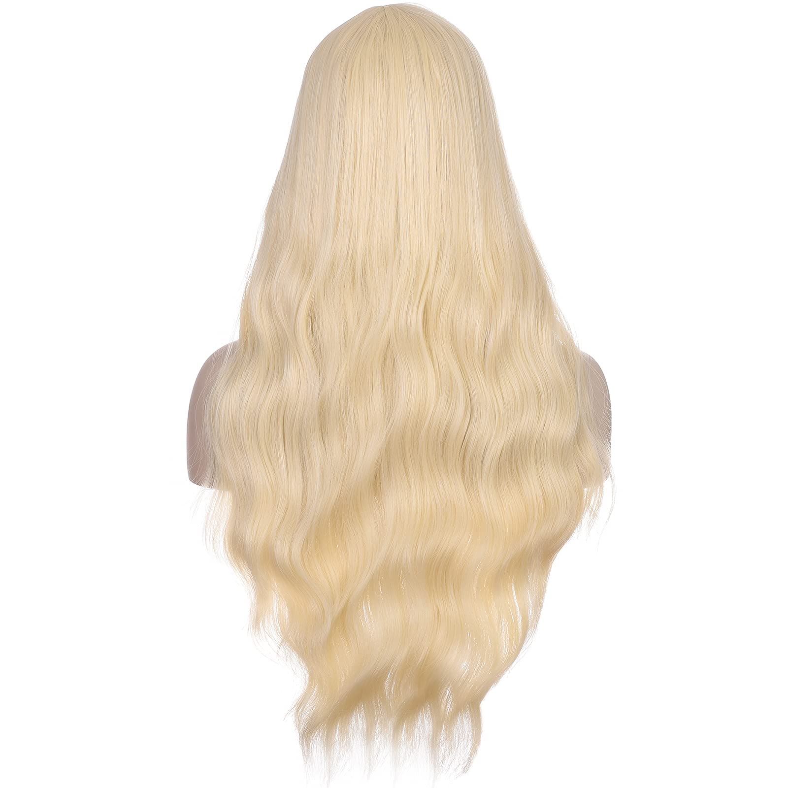 Long Wavy Wig with Bangs for Women - Heat Resistant Synthetic Hair Wig - Blonde Ombre Style - Perfect for Daily Wear, Cosplay & Costume Parties