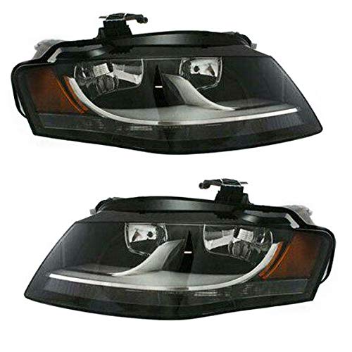 09-12 Audi A4 Compatible Halogen Headlight Headlamp Pair Set - Left & Right with Bulbs - Perfect for Night Driving & Foggy Conditions
