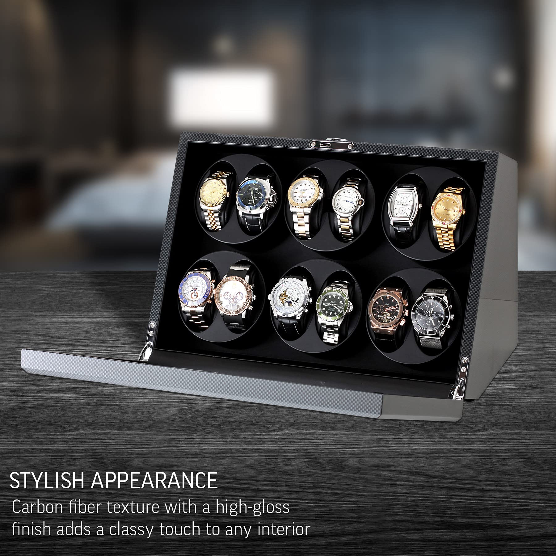 12 Watch Winder for Automatic Watches - Quiet Motor with Auto Stop & Battery Backup - Perfect for Watch Collections, Travel & Nightstand Storage
