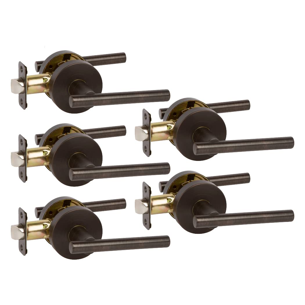 Oil Rubbed Bronze Euro Door Lever Hardware Set - 5 Pack for Hallway & Closet Doors | Durable Passage Door Handles for Interior Doors | Perfect for Home, Office & Commercial Spaces