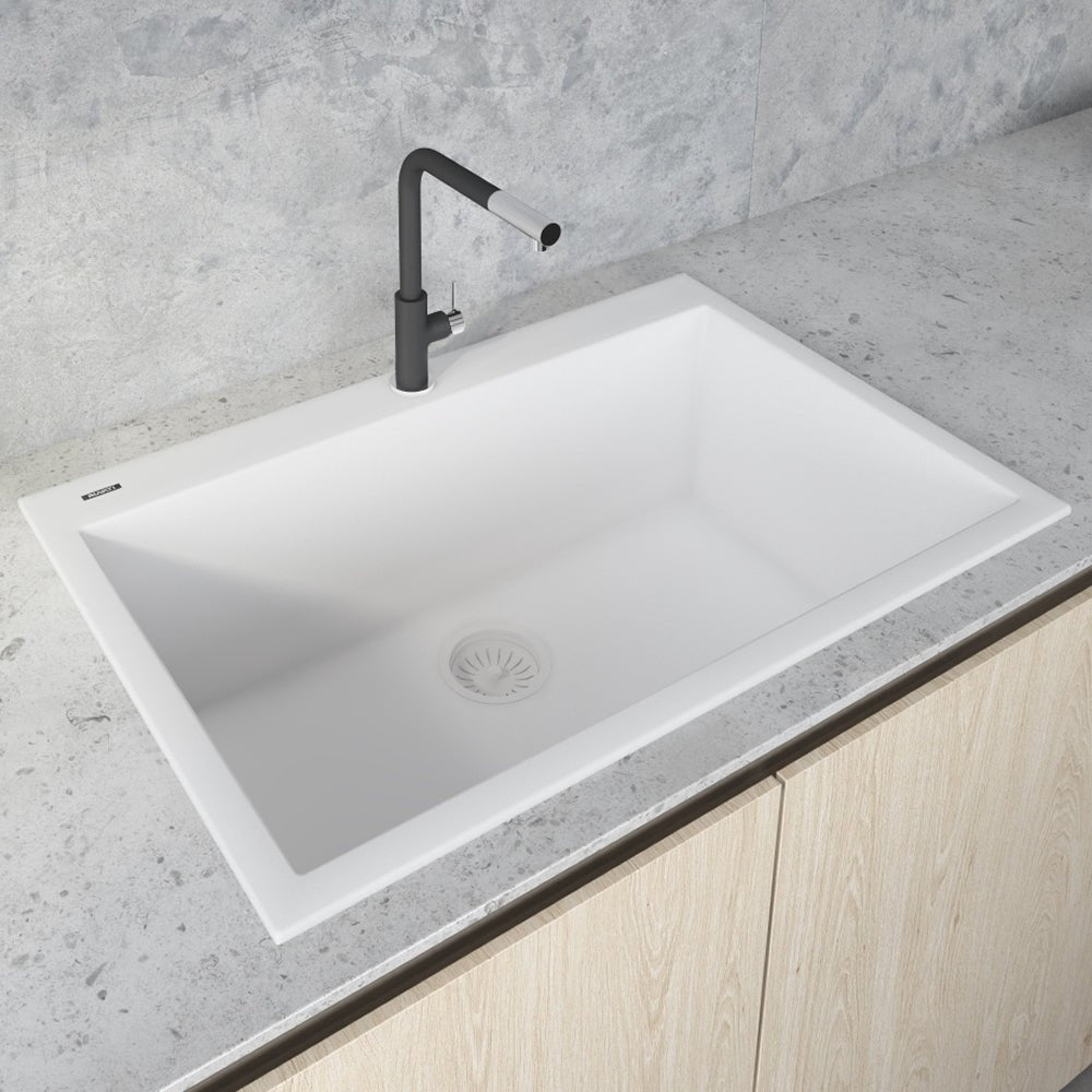 30 x 20 Inch Drop-in Topmount Granite Composite Single Bowl Kitchen Sink - Durable & Stylish for Modern Kitchens, Perfect for Cooking, Washing Dishes & Food Prep