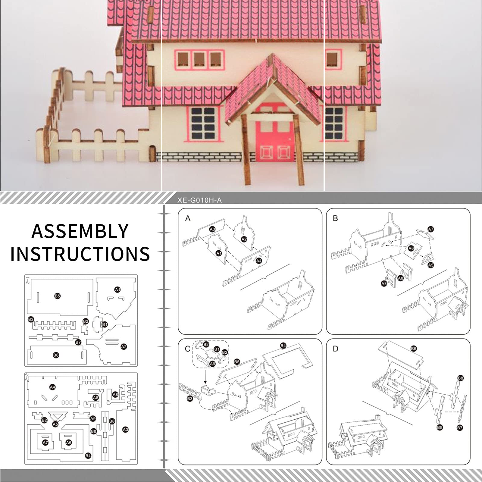 3D Wooden Puzzle for Kids Ages 14+ and Adults - Western Style Cabin with Mini House (20 Pieces) - Educational STEM Toy & Creative Gift for Family Game Night, Birthday Parties, and Home Decor
