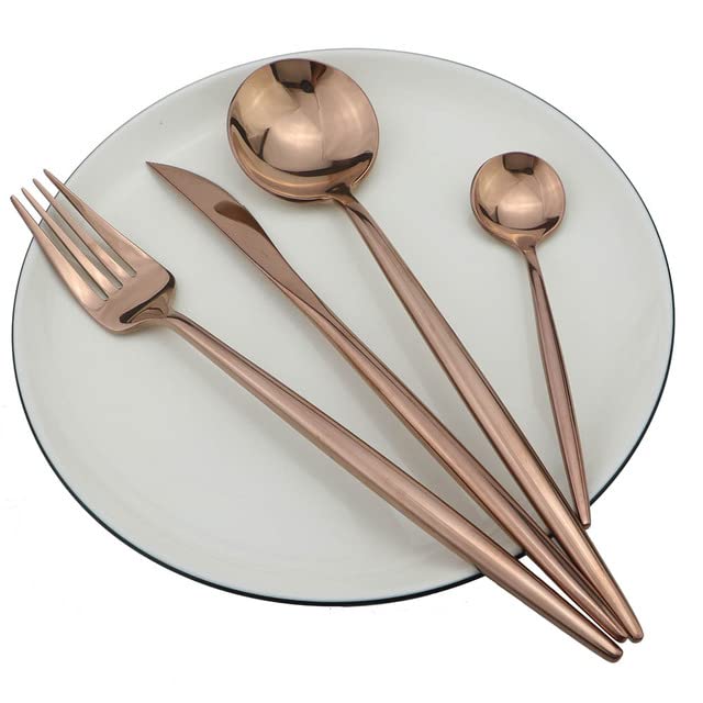 Premium 24-Piece Silverware Flatware Set - 18/10 Stainless Steel with Rose Mirror Finish - Elegant Dining Knives, Forks & Spoons - Perfect for Weddings, Dinner Parties & Home Decor (6 Sets, 24 Pieces)