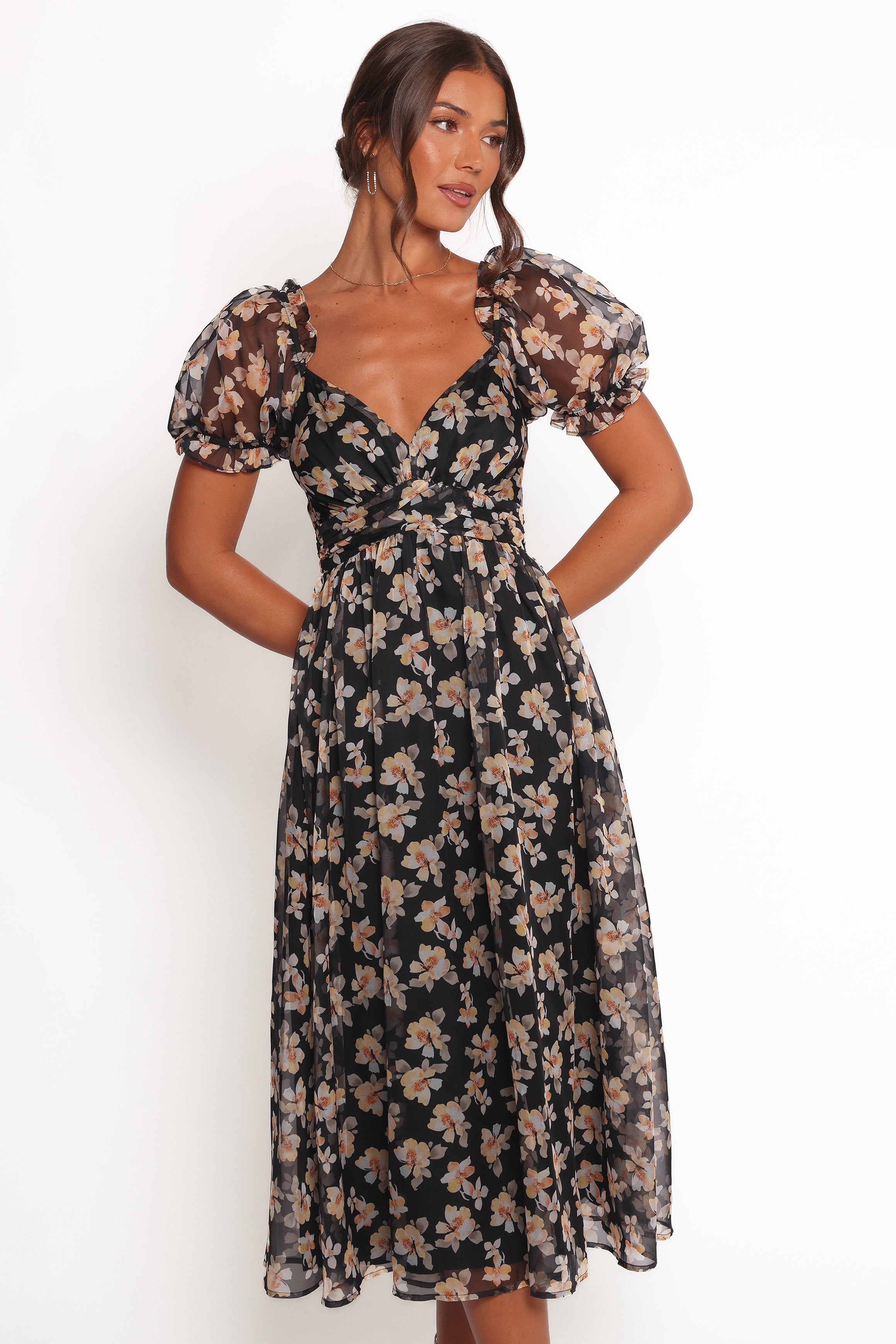 Farryn Maxi Dress - Black & Beige Floral Print Women's Summer Dress | Perfect for Beach, Vacation & Casual Wear