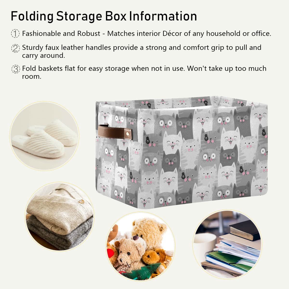Funny Cat Fabric Storage Basket - Foldable Laundry Bin & Organizer for Baby Clothes, Dog Toys, Books (16×12×8 Inches) | Perfect for Nursery, Pet Room & Closet Organization