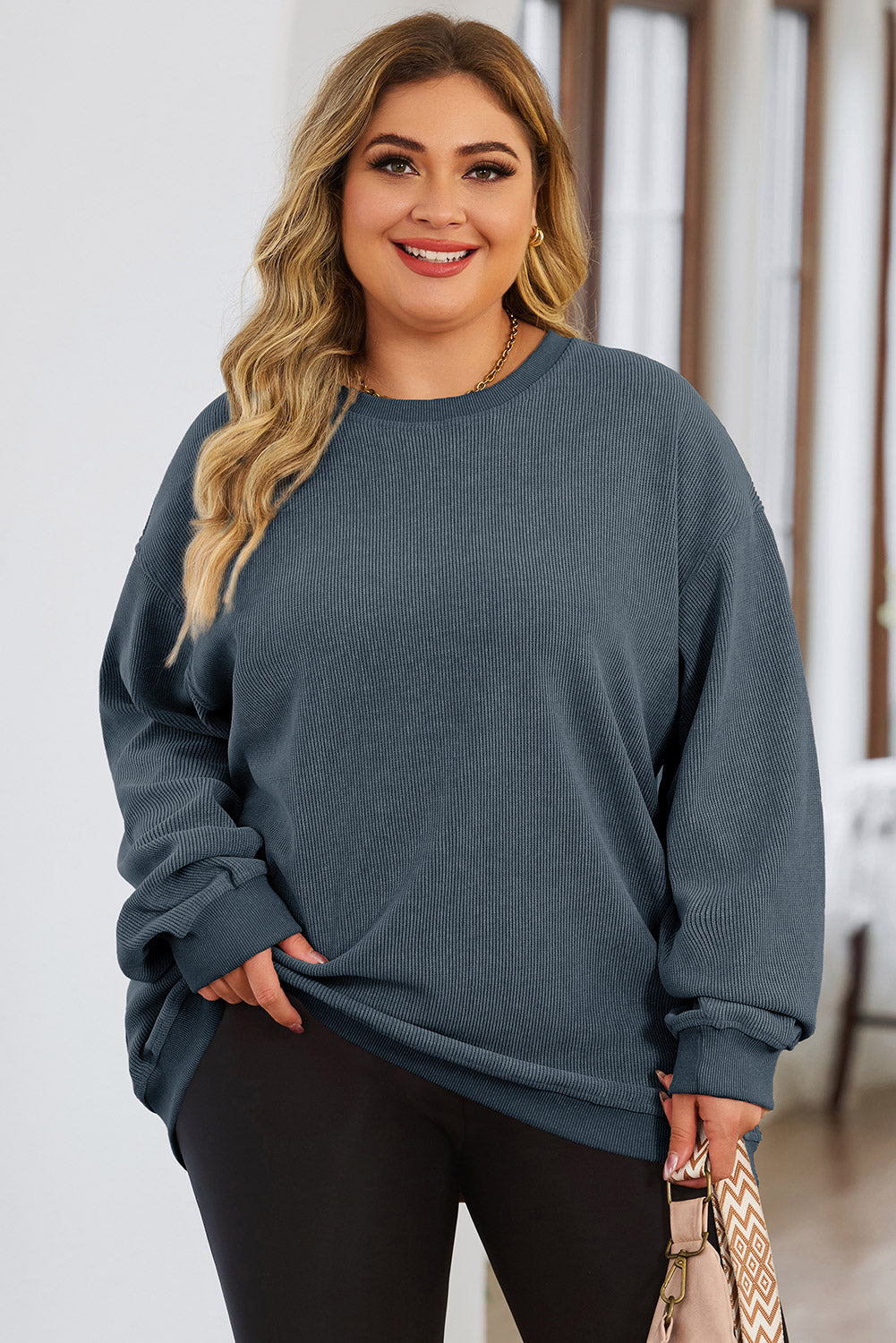 Plus Size Round Neck Dropped Shoulder Sweatshirt - Comfortable Oversized Women's Pullover for Casual Wear, Lounge & Street Style