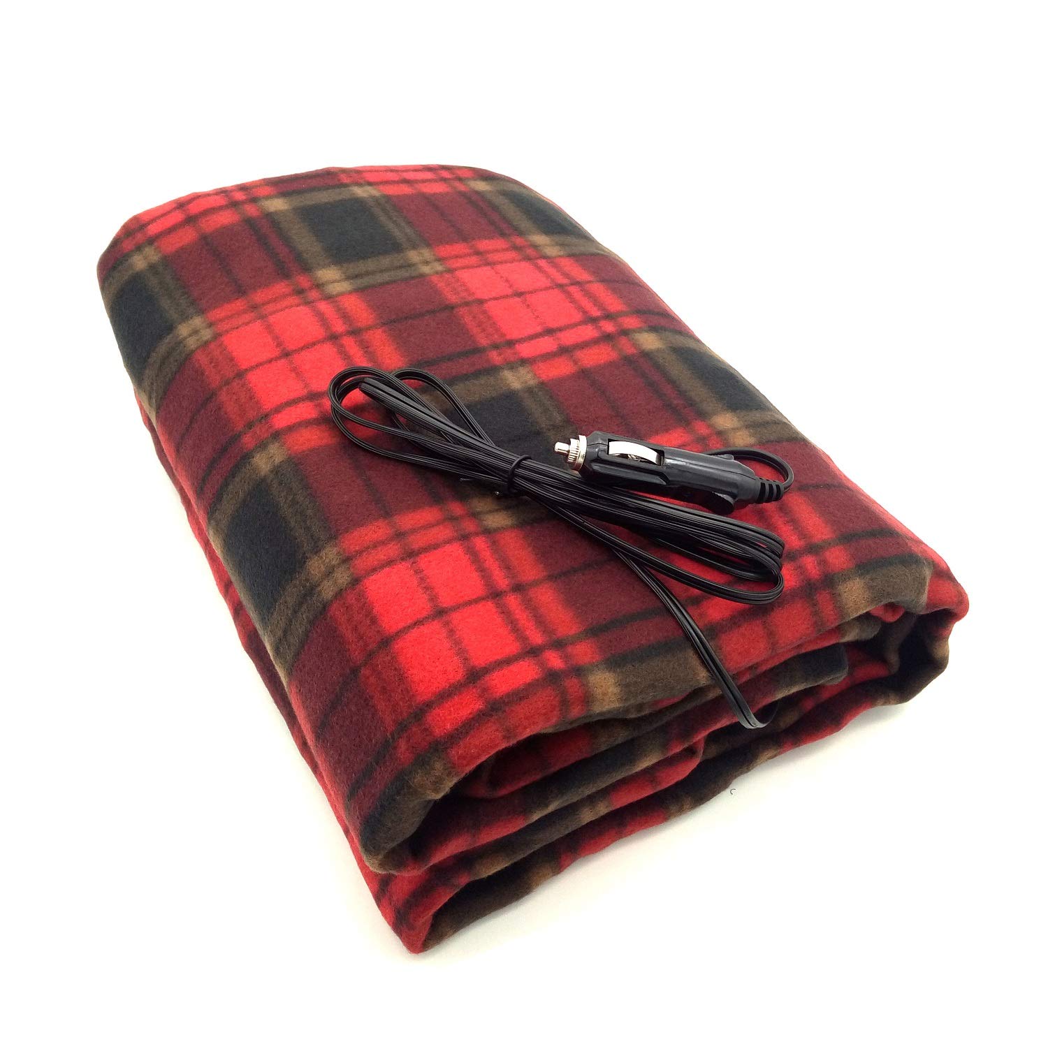 12V Electric Heated Car Blanket - Fleece Travel Blanket for Cars & RVs - Red/Black Winter Warmth - Perfect for Road Trips & Cold Weather Commutes