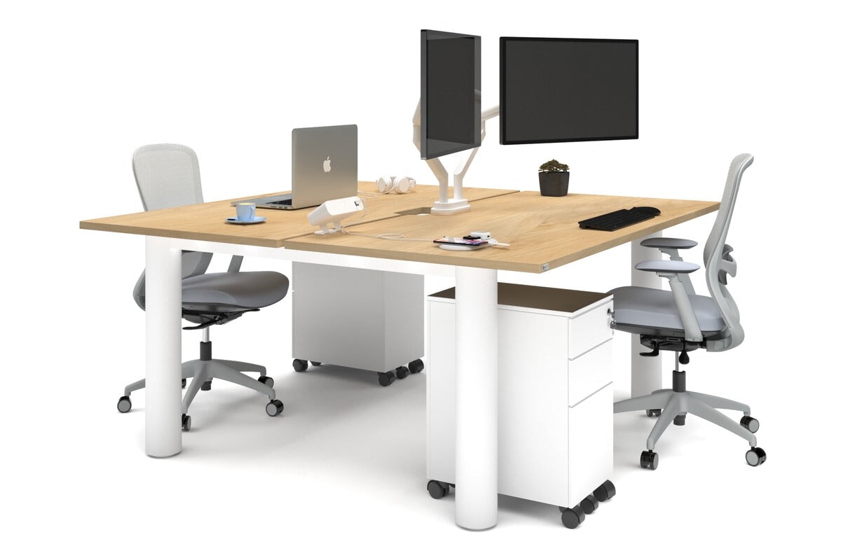 Quadro Cylinder Leg 2-Person Office Workstation Desk - 1600L x 800W with Cable Management Scallop - Perfect for Collaborative Workspaces & Modern Offices
