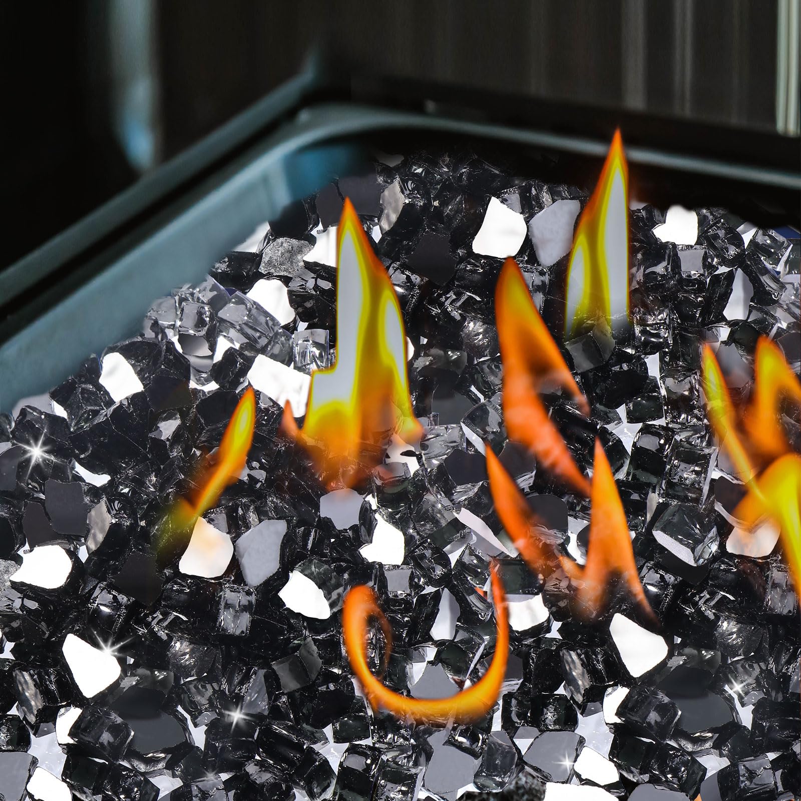 Calofulston 20lbs Onyx Black Fire Glass - 1/2 Inch Reflective Firepit Glass Rocks for Propane Fire Pits, Fireplaces, Fire Pit Tables & Fire Bowls - Perfect for Outdoor Patio, Backyard Decor & Fire Feature Enhancement