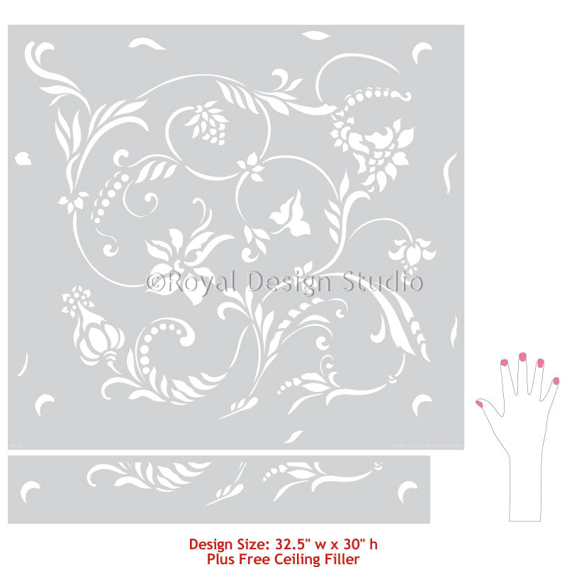 Flourish Allover Wall Stencil - DIY Home Decor Painting Template for Creative Wall Art & Accent Designs - Perfect for Bedrooms, Living Rooms, and Nursery Decor