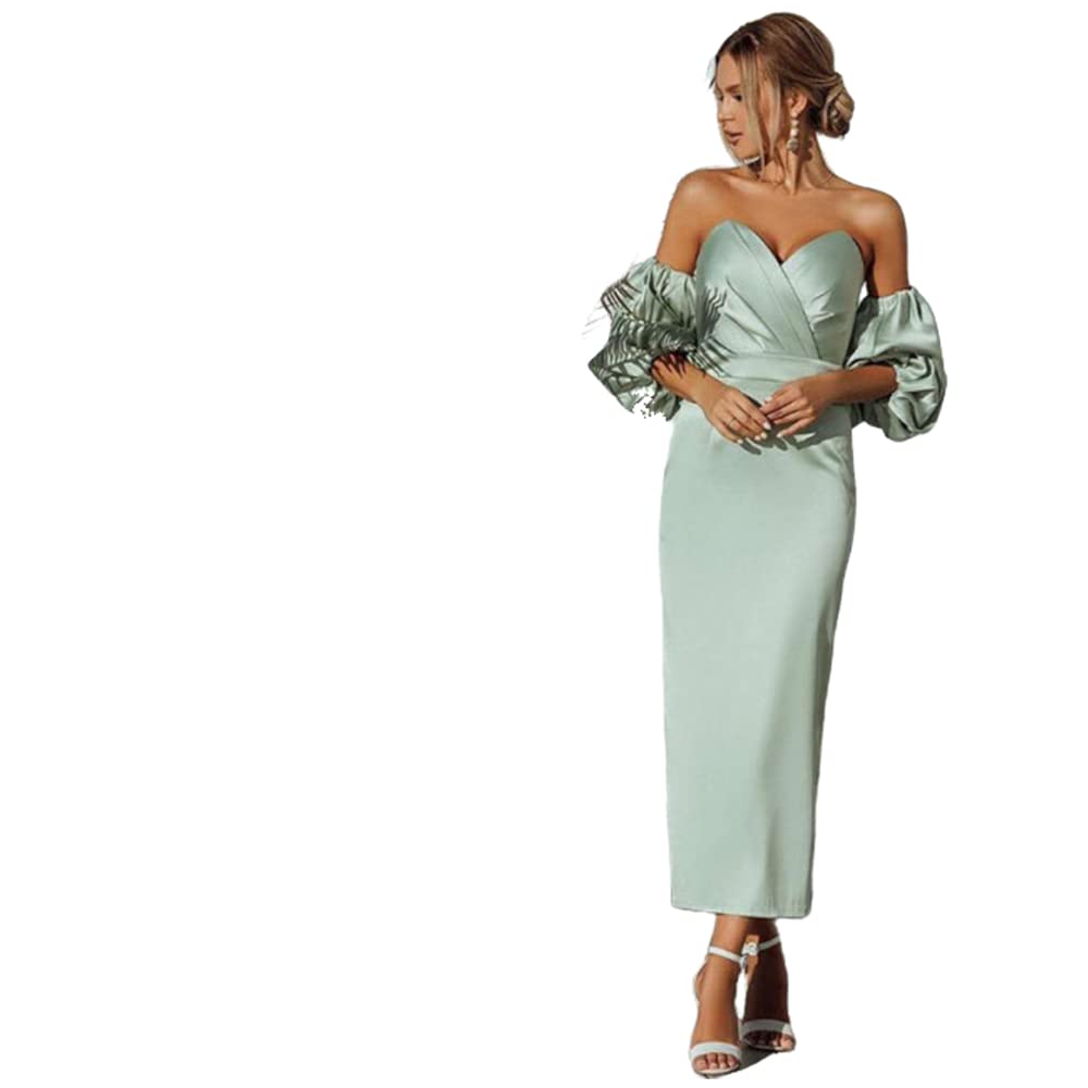 Vintage Sweetheart Neckline Pleated Short Puff Sleeve Tea-Length Mermaid Prom Dress for Evening Party, Celebrity Event, Homecoming Dance - Size 18W | Elegant Formal Gown for Prom Night, Quinceañera, Wedding Guest Outfit