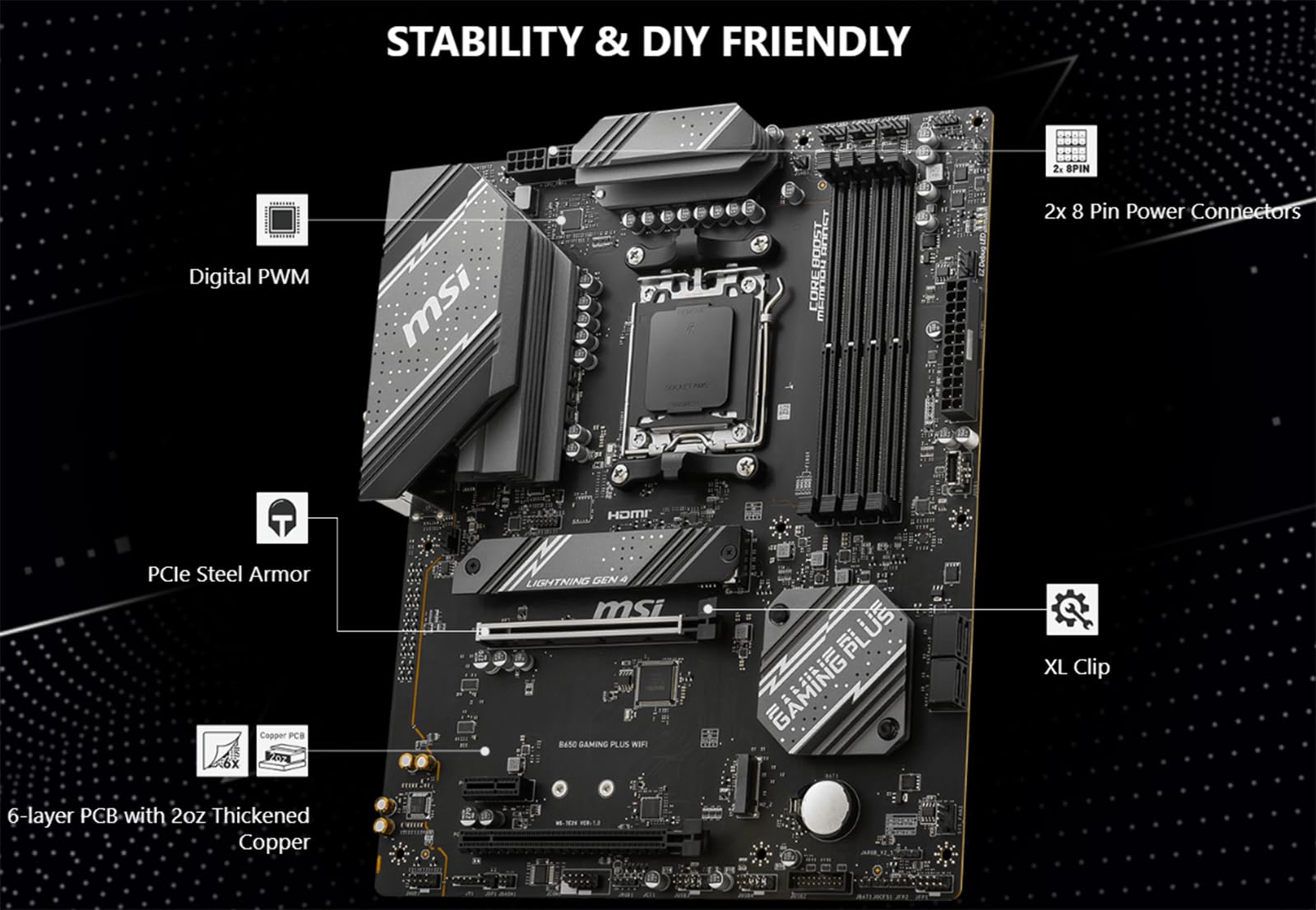 AMD Ryzen 5 7600X CPU & MSI B650 Gaming Plus WiFi Motherboard Bundle - AM5 Socket, ATX, DDR5, PCIe 4.0, Wi-Fi 6E - Perfect for Gaming PCs, Streaming & Content Creation