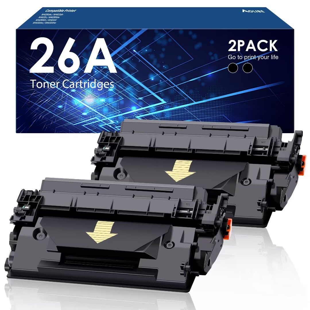 Compatible HP 26A Black Toner Cartridge (2 Pack) - Replacement for CF226X CF226A 26X - Works with HP LaserJet Pro MFP M426fdw M402 Series Printers - Ideal for Home Office & Small Business Printing Needs