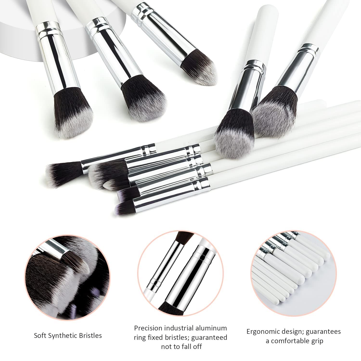 Premium Synthetic Kabuki Brush Set - 10pcs Makeup Brushes & 2 Blender Sponges for Foundation, Powder, Blush & Eyeshadow | Professional Cosmetic Brush Kit for Daily Makeup & Travel