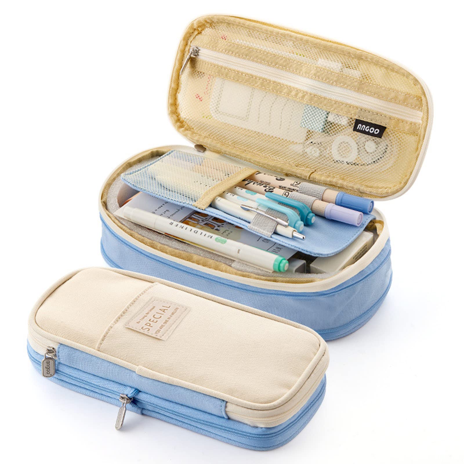 Large Capacity Pencil Case for School & Office - Big Pouch Organizer for Pens, Pencils & Supplies (8.66 x 4.33 x 2.56 inches) - Perfect for Students, Teens, Boys & Girls - Light Blue - Great for Backpacks, Desks & Study Organization