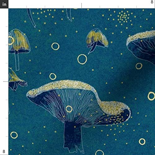 Magic Midnight Mushrooms Blue Night Printed Velvet Fabric - Upholstery, Home Decor & Apparel Material - Perfect for DIY Pillows, Curtains & Fashion Accessories