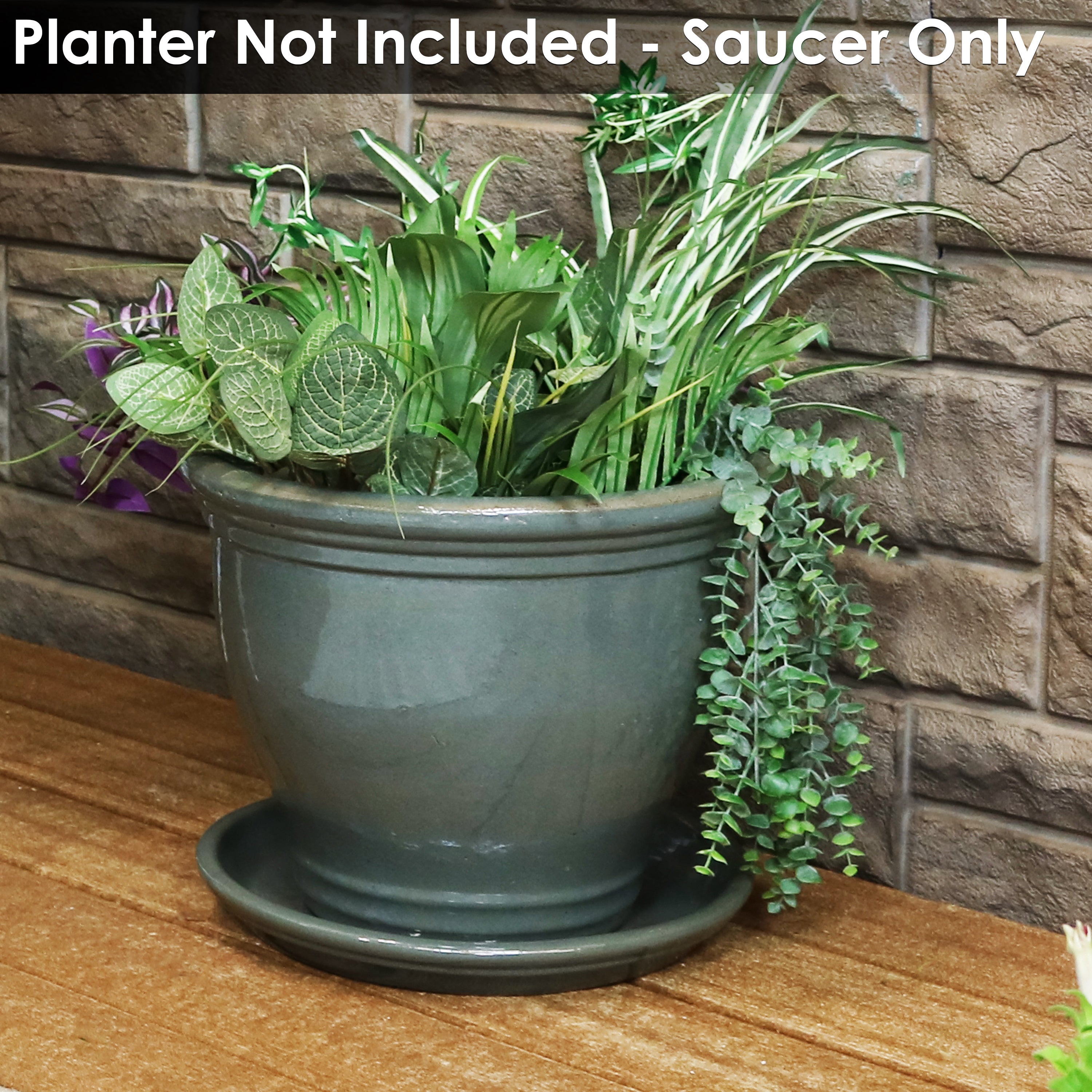 Sunnydaze Set of 2 Glazed Ceramic Planter Saucers - 6 Inch Flower Pot Trays for Indoor & Outdoor Plants - Perfect for Drainage and Protecting Surfaces