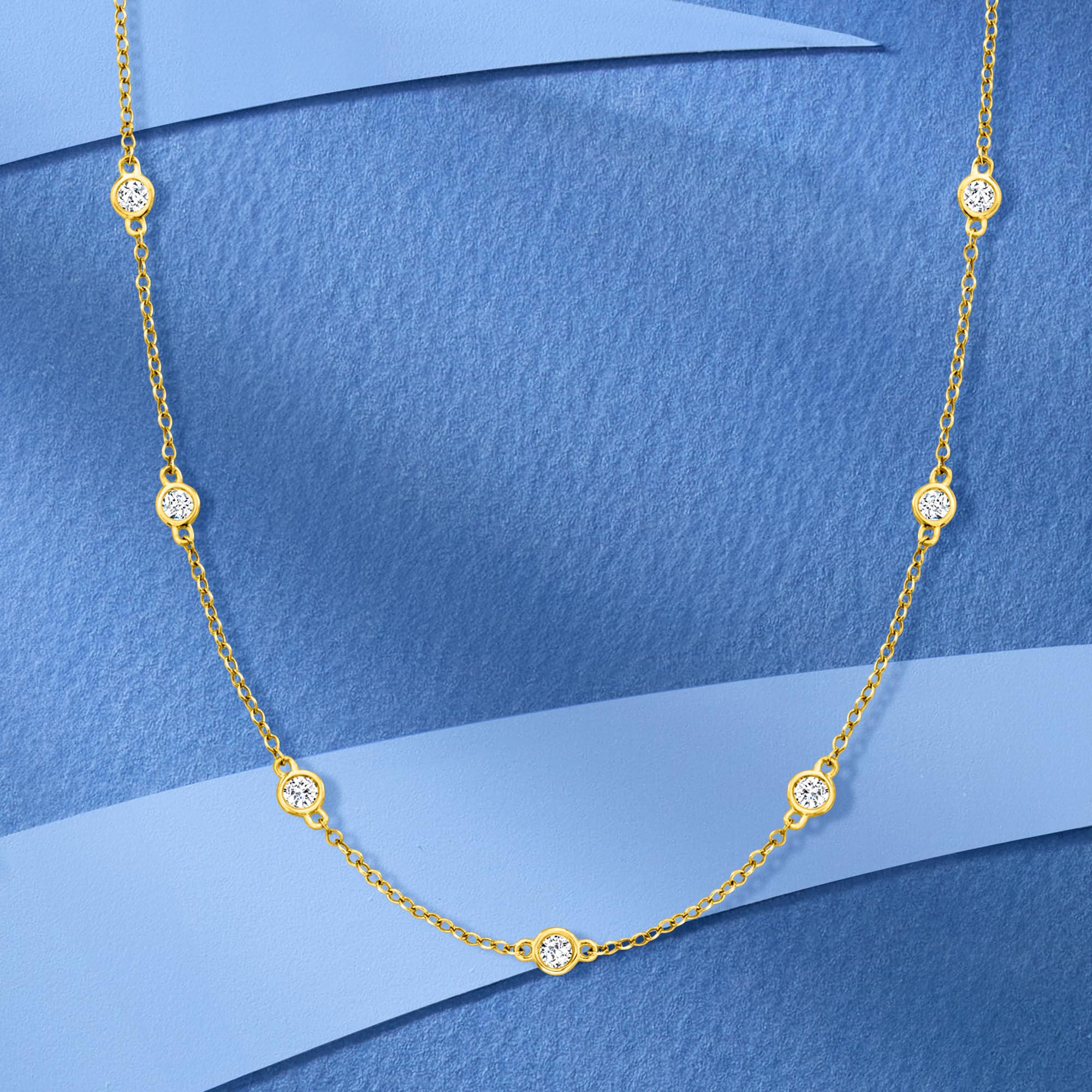 Ross-Simons 14kt Gold Bezel-Set Diamond Station Necklace for Women - Elegant Layering Piece for Everyday Wear & Special Occasions
