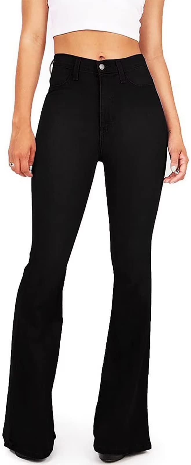 Women's High Waisted Bootcut Bell Bottom Jeans - KDF Flare Stretch Slimming Denim Pants for Casual Wear & Night Out