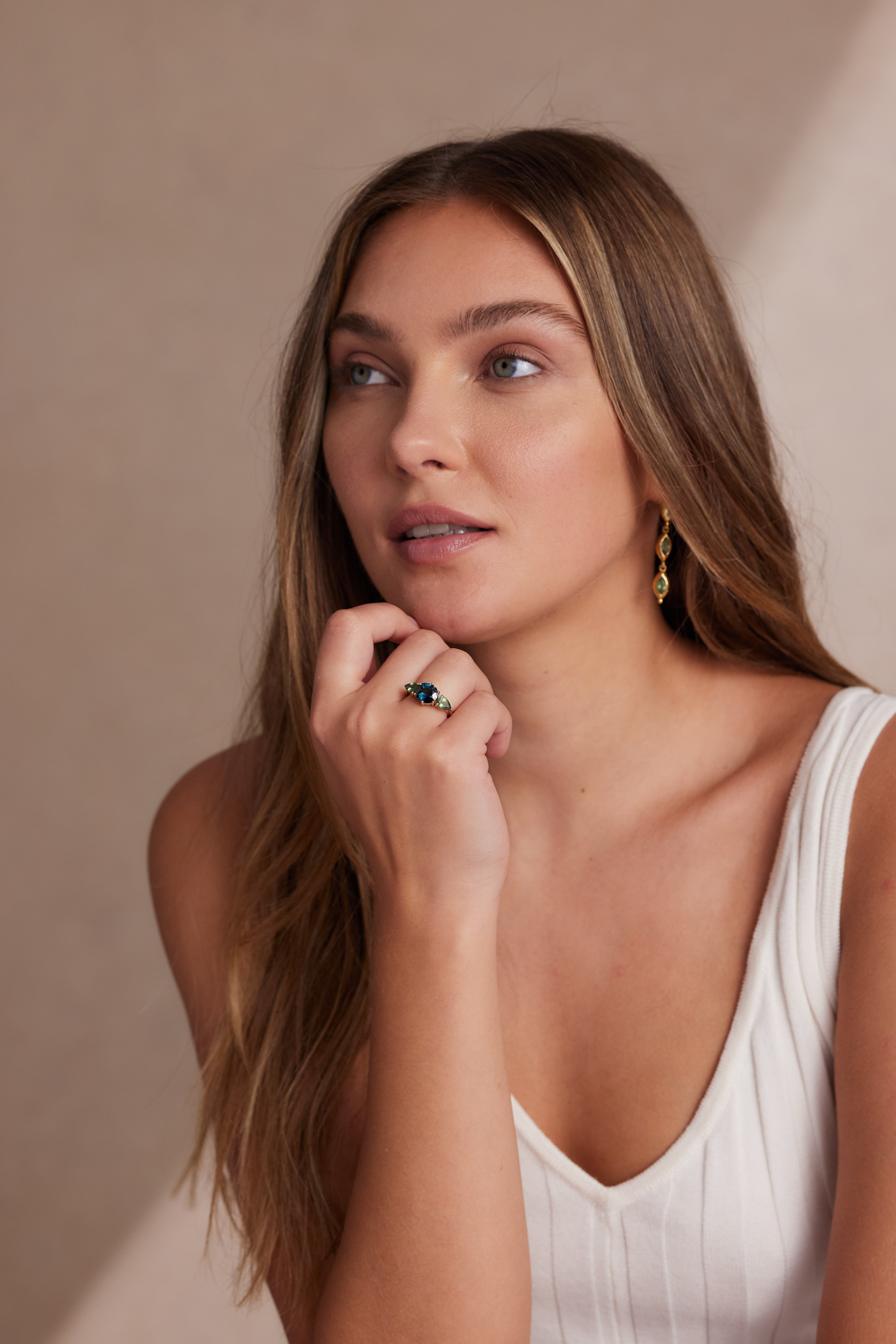 14K Yellow Gold Sapphire & Apatite Ring for Women - Elegant Jewelry Gift for Anniversary, Birthday & Special Occasions