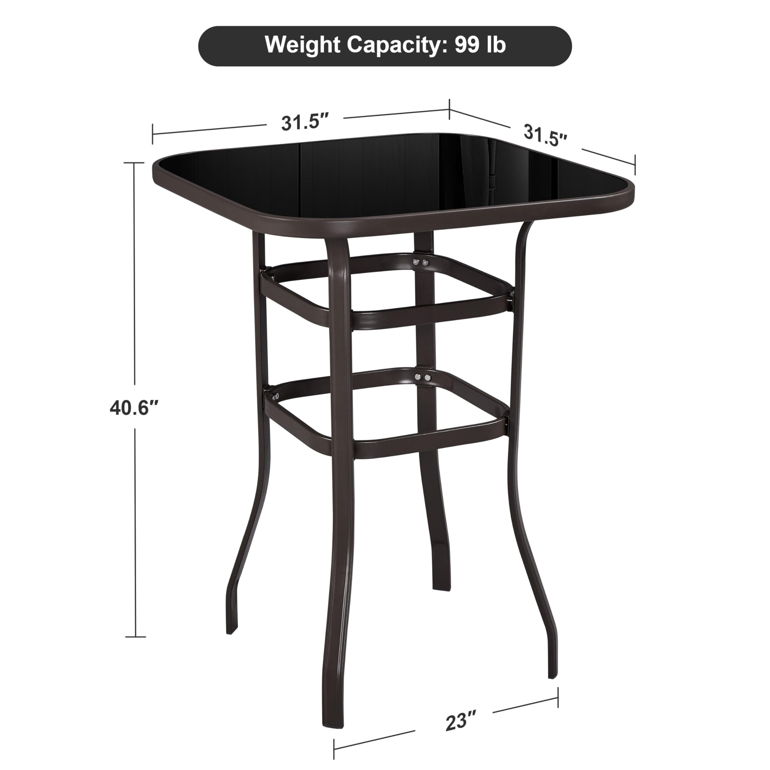 Yaheetech 36 Inch Outdoor Patio Bar Table - Square High Top Dining Table with Tempered Glass Top & Sturdy Iron Frame for Indoor/Outdoor Use - Perfect for Backyard, Garden, Poolside or Bistro Setting (Brown)