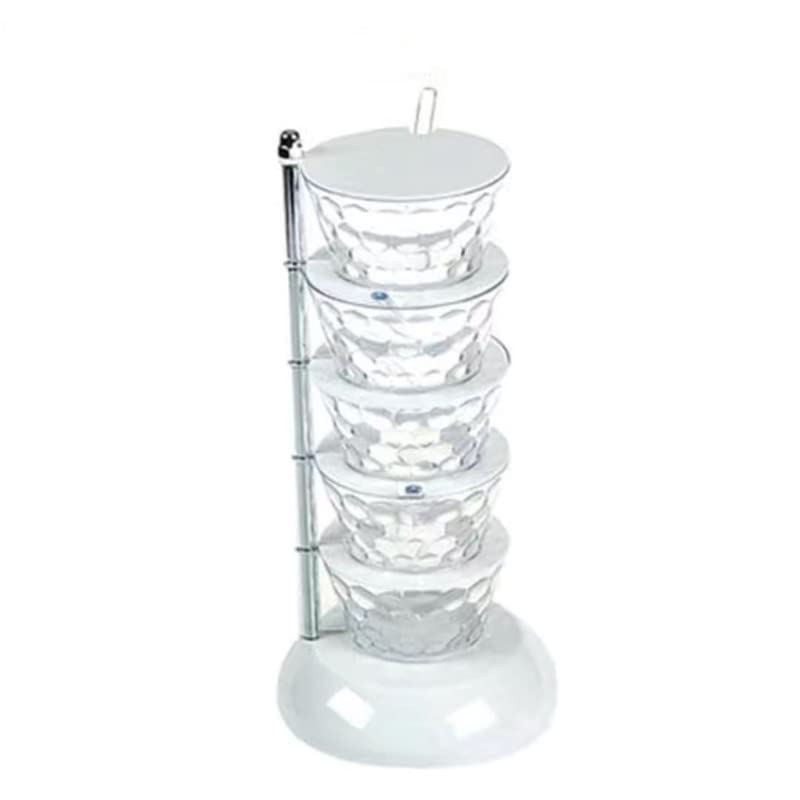 5-Tier Rotating Spice Rack Organizer with Spoons - Space Saving Vertical Spice Storage Box for Kitchen Countertop - Perfect for Organizing Seasonings, Condiments & Cooking Essentials (White) - Ideal for Small Kitchens, Pantries & Cooking Enthusiasts