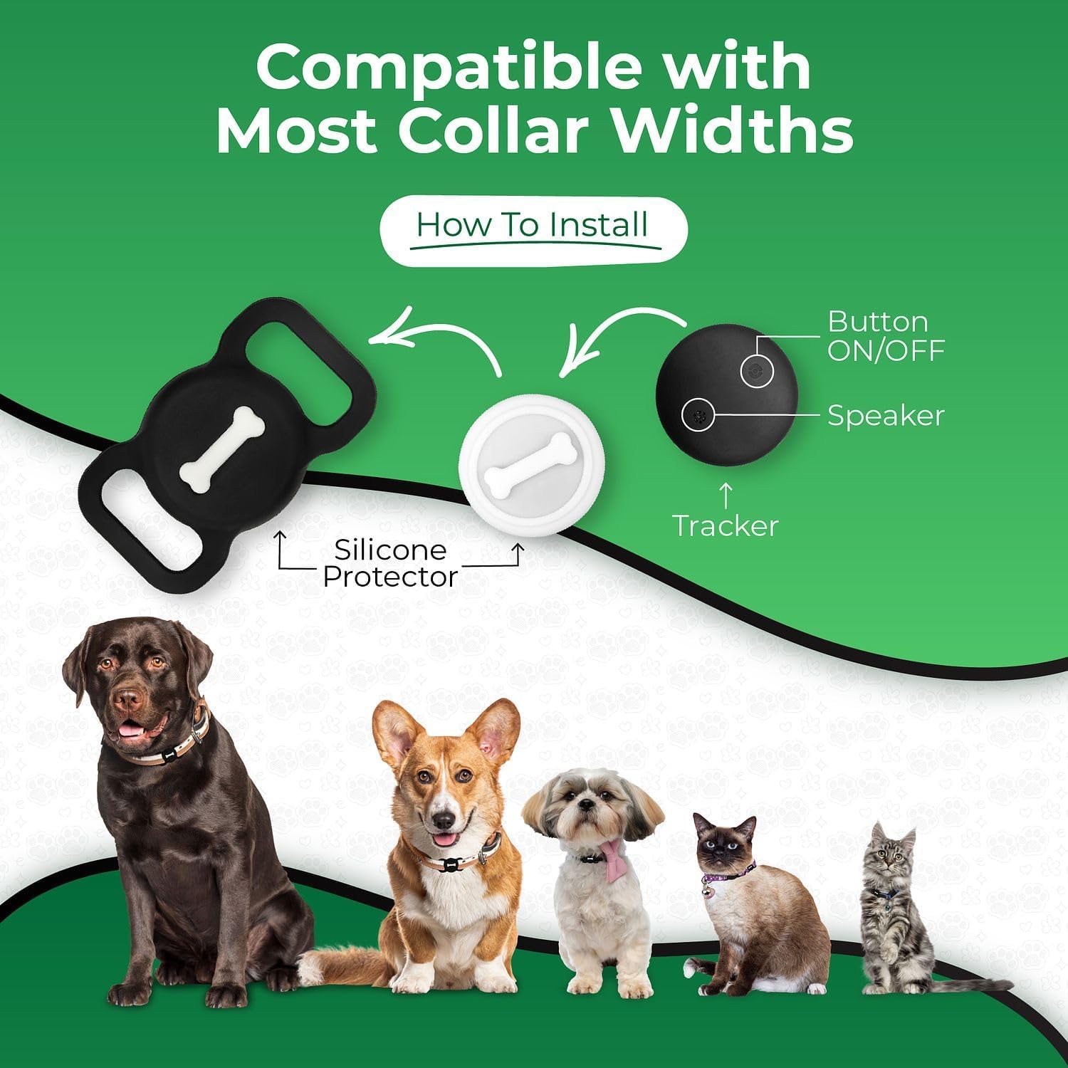 Smart Pet Tracker for Dogs - GPS-Free Location Tracking Device with Black Collar Holder, Compatible with Find My App | Perfect for Outdoor Adventures, Hiking & Keeping Pets Safe at Home