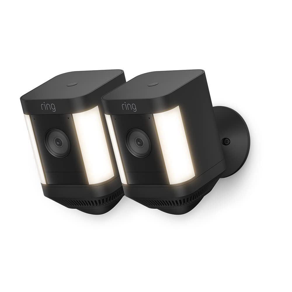 Ring Spotlight Cam Plus Battery - Wireless Outdoor Security Camera with 1080p HD Video, Two-Way Talk, LED Spotlights & Siren | CCTV Alternative (2-Pack) | Perfect for Home Security, Garage Monitoring & Nighttime Surveillance