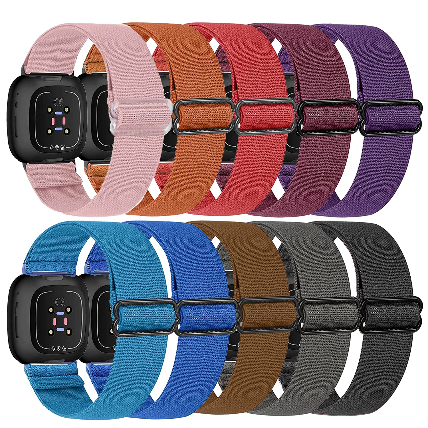 ShuYo Soft Nylon Watch Bands (10 Pack) - Compatible with Fitbit Sense & Versa 3 - Breathable Replacement Straps for Women & Men - Perfect for Workouts, Running & Daily Wear